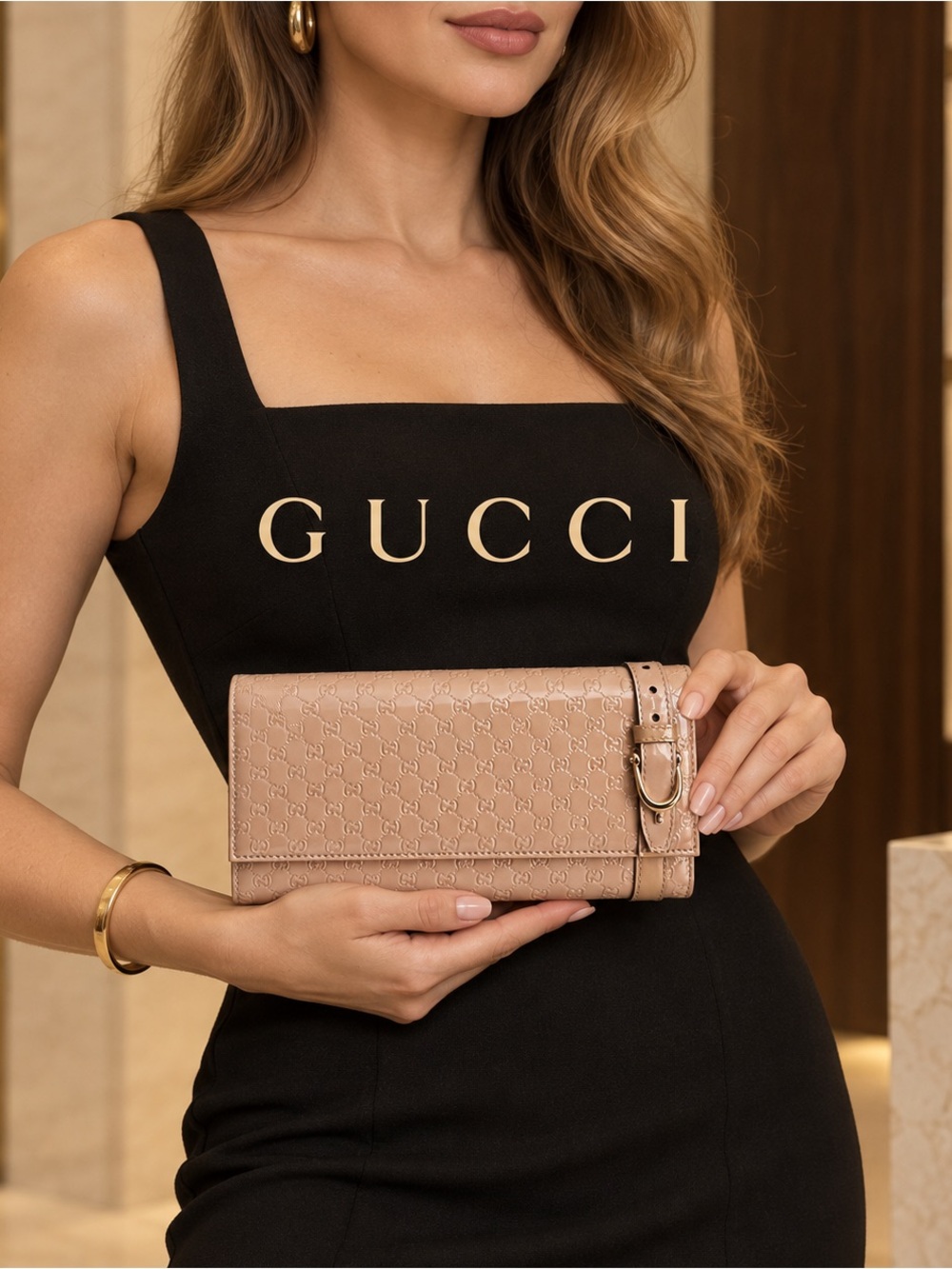 Gucci Nude Patent Microguccissima D-Ring Wallet with Box & COA